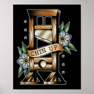 Poster Guillotine Tatuagem Tradicional Piscando O queixo 