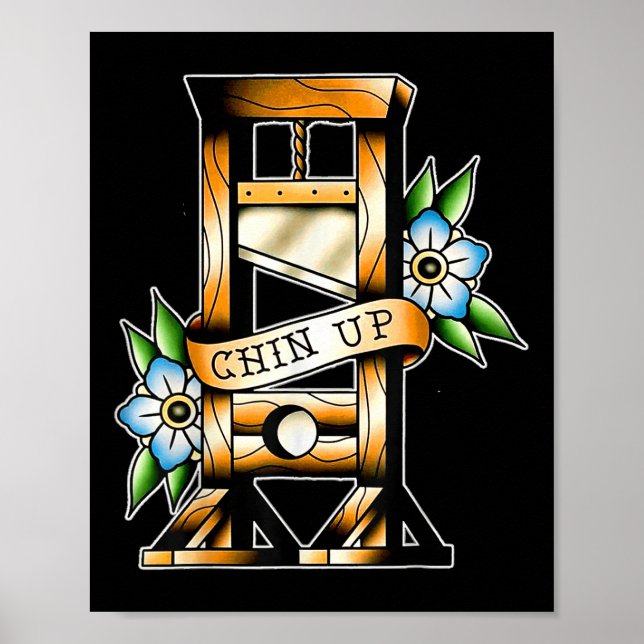 Poster Guillotine Tradicional Tatuagem Engraçado Engraçad (Frente)