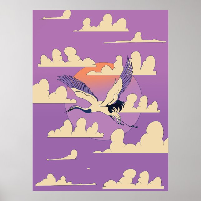 Poster Guindaste Asiático Rosa Pássaro (Frente)