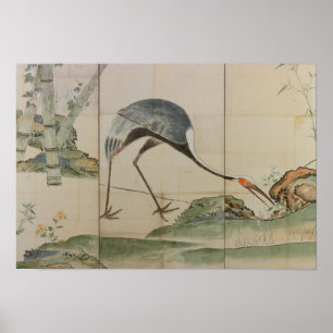 Póster Guindastes, pinhos, e bambu