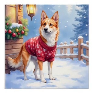 Póster Guirlanda Rústica de Aquarela com Cão Bovino Austr