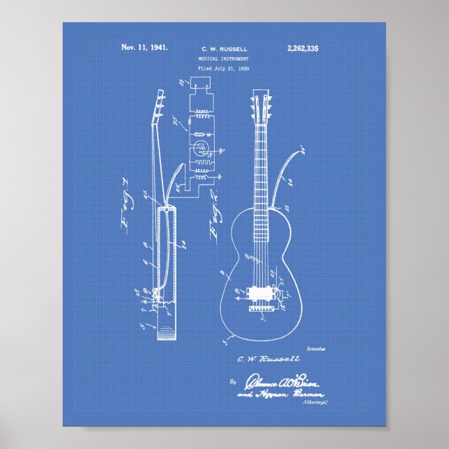 Póster Guitar 1941 - Patent Art Blueprint (Frente)