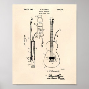 Poster Guitar 1941 Patent Art Old Peper