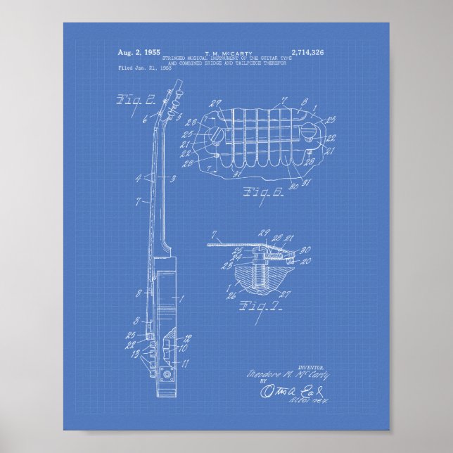 Póster Guitar 1955 - Patent Art Blueprint (Frente)