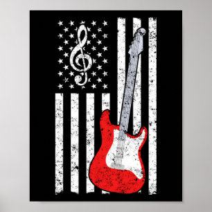 Poster Guitar Music Lover Guitarra Bandeira Americana