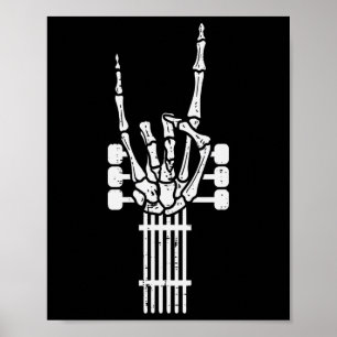 Poster Guitar Skeleton Rock n Roll Rocker Sinal Punk Hall