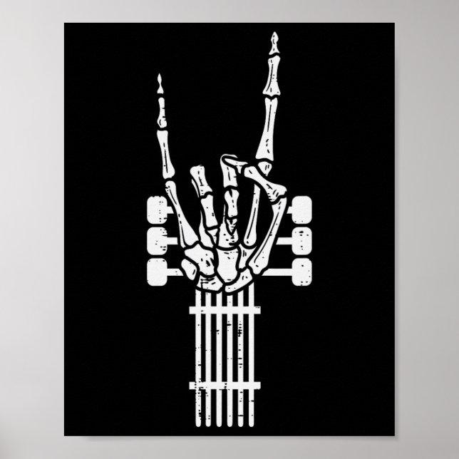 Poster Guitar Skeleton Rock n Roll Rocker Sinal Punk Hall (Frente)