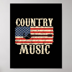 Poster Guitarista Country Music Guitar American Flag Bira