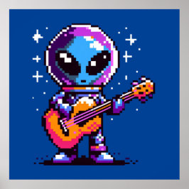 Poster Guitarista de Alienígena de 8 bits - Música Espaci
