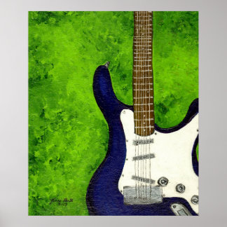 Poster guitarra abstrato azul com fundo verde