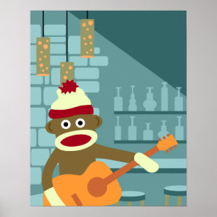 Poster Guitarra acústica do macaco da peúga