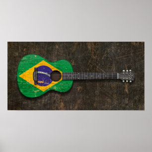 Póster Guitarra acústica riscada e vestida da bandeira