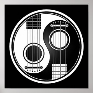 Póster Guitarra acústicas brancas e pretas Yin Yang