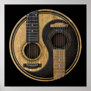 Póster Guitarra acústicas velhas e gastas Yin Yang