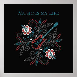 Poster Guitarra Boho Rock’n’Roll com flores