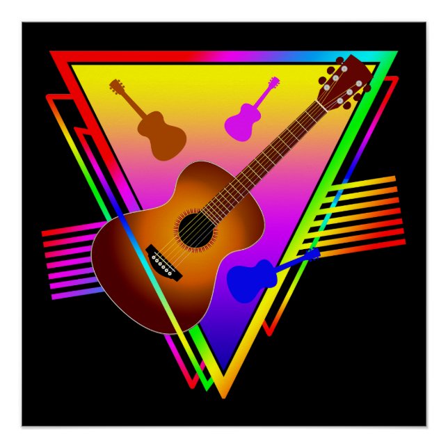 Póster Guitarra Colorida Retro (Frente)
