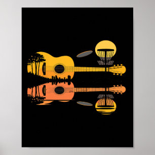 Poster Guitarra de Disco Golf Pôr do Sol Natureza Reflexã