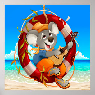 Poster Guitarra de praia tropical tocando Koala