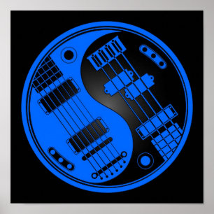 Póster Guitarra e Yin baixo Yang azul e preto
