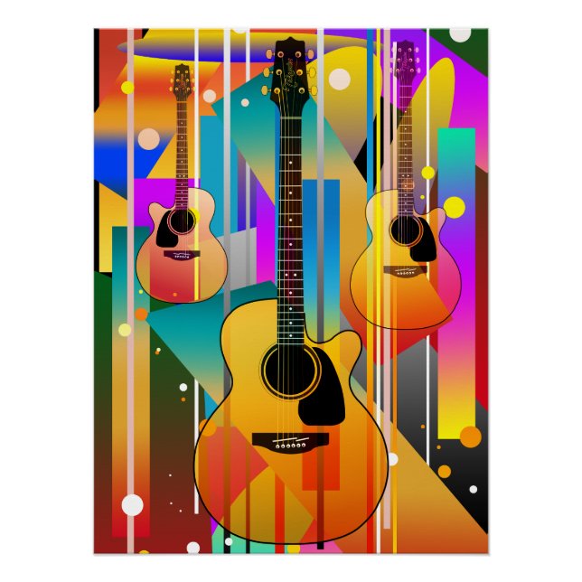 Póster Guitarra Geométrica Contemporânea Moderna (Frente)