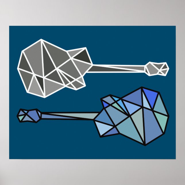 Póster guitarra geométrica moderna em azul (Frente)