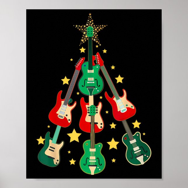 Poster Guitarra legal Árvore de Natal Amantes de Natal (Frente)