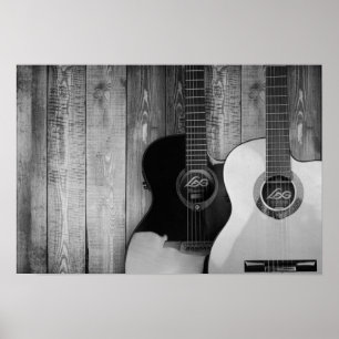 Poster Guitarras acústicas Foto B&W