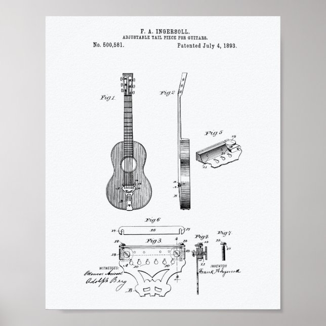 Póster Guitarras ajustáveis 1893 Documento técnico sobre  (Frente)
