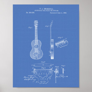 Póster Guitarras ajustáveis Esquema de arte de patente de