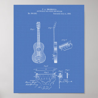 Póster Guitarras ajustáveis Esquema de arte de patente de