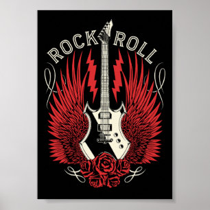 Poster Guitarras de Rock & Roll com Rosas