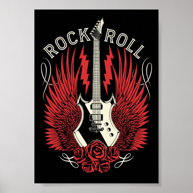 Poster Guitarras de Rock & Roll com Rosas (Frente)