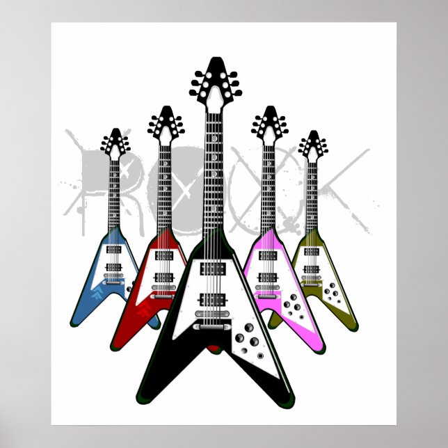 Poster Guitarras de várias cores (Frente)