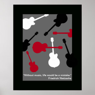 Poster guitarras vermelhas/pretas/brancas para o músico
