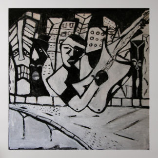 POSTER GUITARRISTA ABSTRATO PRETO BRANCO