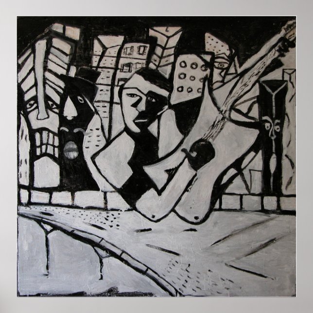 POSTER GUITARRISTA ABSTRATO PRETO BRANCO (Frente)