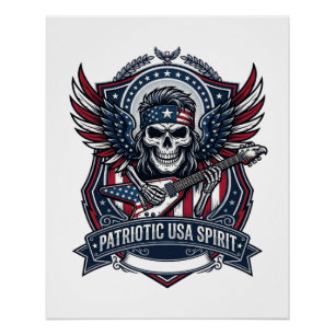 Póster Guitarrista de Liberdade Patriótica Crânio Música