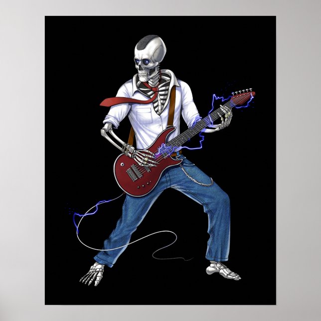 Poster Guitarrista de Música de Metal Skeleton (Frente)