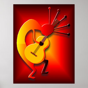 Póster Guitarrista em Vermelho