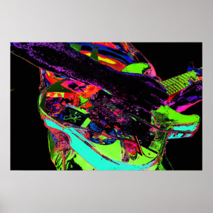 Poster guitarrista neon psicadélico colorido