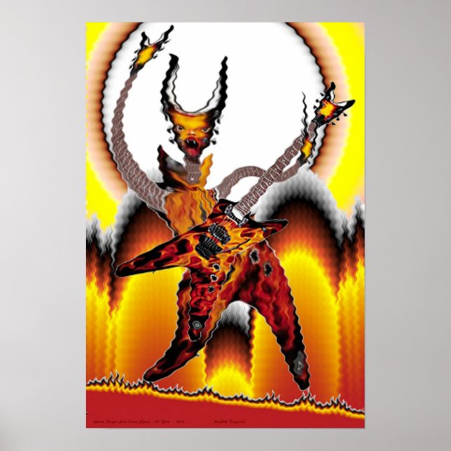 Póster Guitarristas da série espacial Ouvir Fogo (Frente)