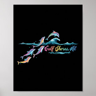 Poster Gulf Shores Alabama Colorido Amante de Golfinhos P