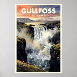 Poster Gullfoss Islândia Viagem Vintage