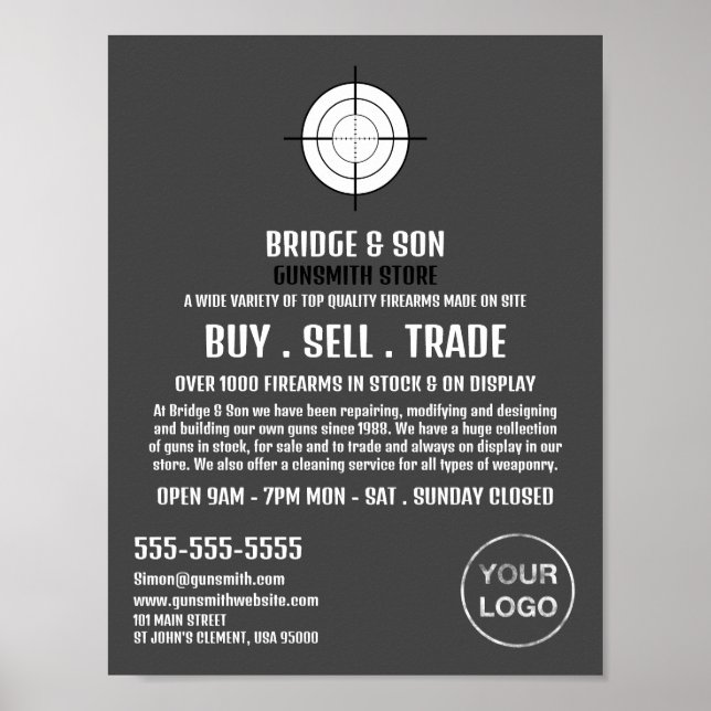 Poster Gun Target, Gunsmith, Publicidade Gunstore (Frente)