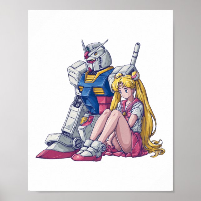 Poster Gundam e Lua Um Crossover Mágico de Mecha (Frente)