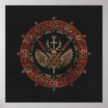 Gungnir - Couro preto e vermelho e ouro