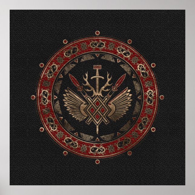 Poster Gungnir - Couro preto e vermelho e ouro (Frente)