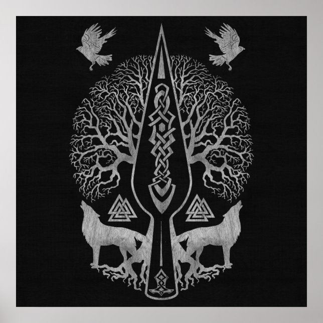 Poster Gungnir - Lança de Odin e Árvore da Vida - (Frente)