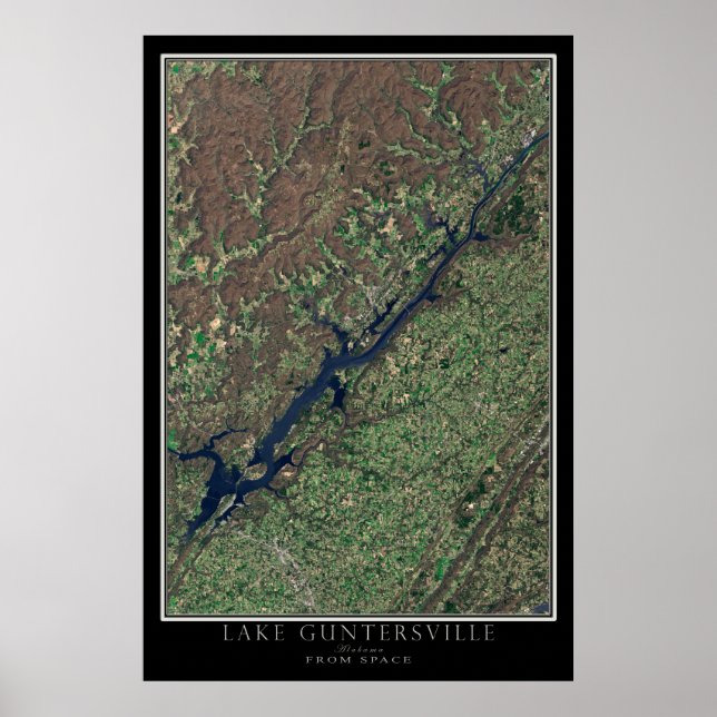Póster Guntersville Lake Alabama Do Space Satellite Map (Frente)