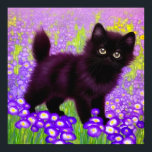 Poster Gustav Klimt Black Kitten<br><div class="desc">Poster com um gatinho preto Gustav Klimt! Esta beleza de olhos largos se coloca num campo verde de flores roxas. Um presente pensativo para amantes de gatos e entusiastas de arte austríacos!</div>